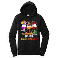 Happy Hallothanksmas Wine Glasses Wine Lover Long Sleeve Women's Pullover Hoodie