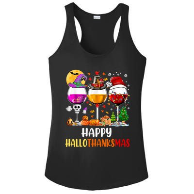 Happy Hallothanksmas Wine Glasses Wine Lover Long Sleeve Ladies PosiCharge Competitor Racerback Tank