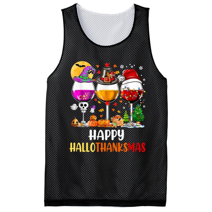 Happy Hallothanksmas Wine Glasses Wine Lover Long Sleeve Mesh Reversible Basketball Jersey Tank