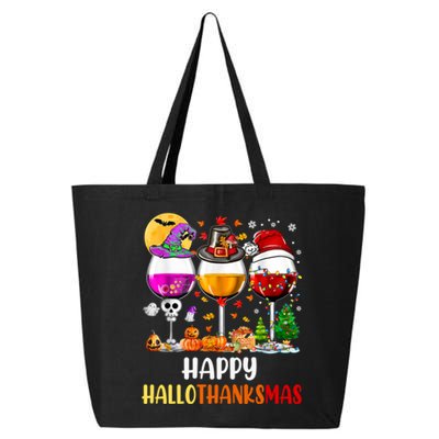 Happy Hallothanksmas Wine Glasses Wine Lover Long Sleeve 25L Jumbo Tote