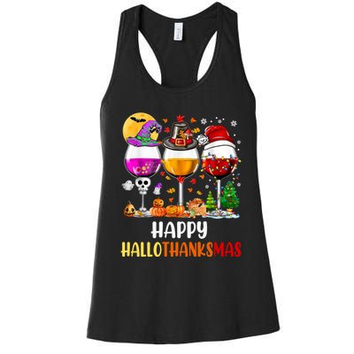 Happy Hallothanksmas Wine Glasses Wine Lover Long Sleeve Women's Racerback Tank