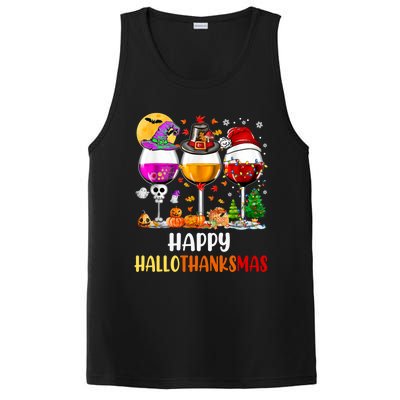 Happy Hallothanksmas Wine Glasses Wine Lover Long Sleeve PosiCharge Competitor Tank