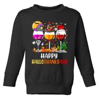 Happy Hallothanksmas Wine Glasses Wine Lover Long Sleeve Toddler Sweatshirt