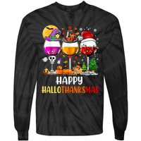 Happy Hallothanksmas Wine Glasses Wine Lover Long Sleeve Tie-Dye Long Sleeve Shirt