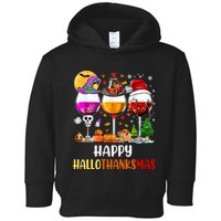 Happy Hallothanksmas Wine Glasses Wine Lover Long Sleeve Toddler Hoodie