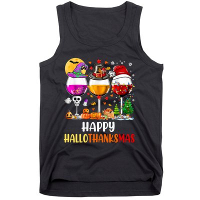 Happy Hallothanksmas Wine Glasses Wine Lover Long Sleeve Tank Top