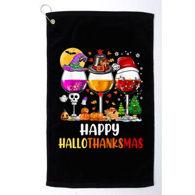 Happy Hallothanksmas Wine Glasses Wine Lover Long Sleeve Platinum Collection Golf Towel