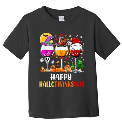 Happy Hallothanksmas Wine Glasses Wine Lover Long Sleeve Toddler T-Shirt