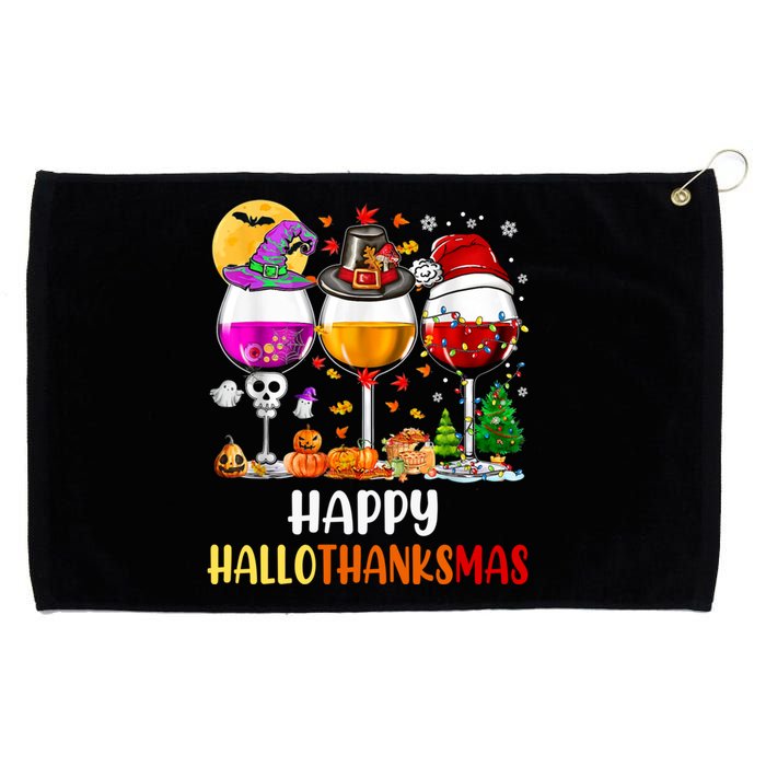 Happy Hallothanksmas Wine Glasses Wine Lover Long Sleeve Grommeted Golf Towel