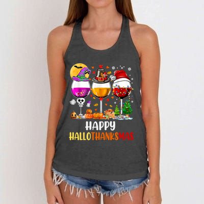 Happy Hallothanksmas Wine Glasses Wine Lover Long Sleeve Women's Knotted Racerback Tank