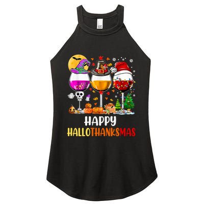 Happy Hallothanksmas Wine Glasses Wine Lover Long Sleeve Women's Perfect Tri Rocker Tank