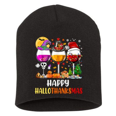 Happy Hallothanksmas Wine Glasses Wine Lover Long Sleeve Short Acrylic Beanie