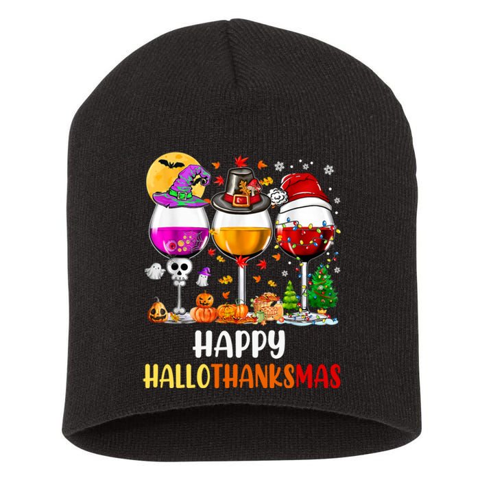 Happy Hallothanksmas Wine Glasses Wine Lover Long Sleeve Short Acrylic Beanie