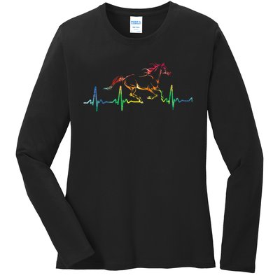 Horse Heartbeat Watercolor Horse Lovers Gift Ladies Long Sleeve Shirt