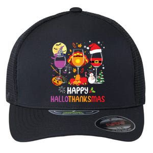 Happy Hallothanksmas Wine Glasses Halloween Thanksgiving Flexfit Unipanel Trucker Cap