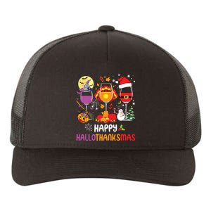 Happy Hallothanksmas Wine Glasses Halloween Thanksgiving Yupoong Adult 5-Panel Trucker Hat