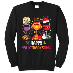 Happy Hallothanksmas Wine Glasses Halloween Thanksgiving Sweatshirt