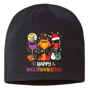 Happy Hallothanksmas Wine Glasses Halloween Thanksgiving Sustainable Beanie