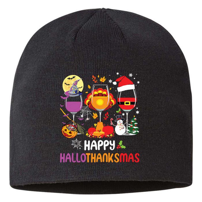 Happy Hallothanksmas Wine Glasses Halloween Thanksgiving Sustainable Beanie