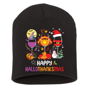 Happy Hallothanksmas Wine Glasses Halloween Thanksgiving Short Acrylic Beanie