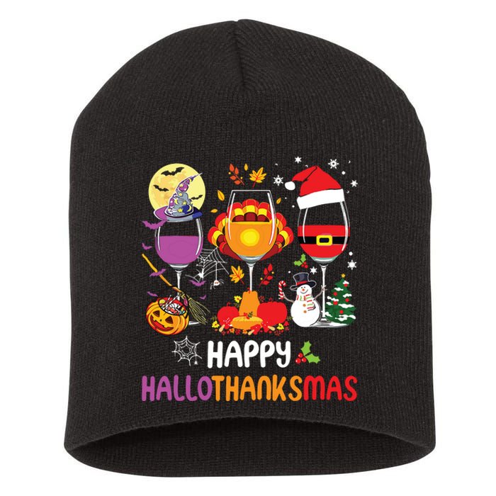 Happy Hallothanksmas Wine Glasses Halloween Thanksgiving Short Acrylic Beanie