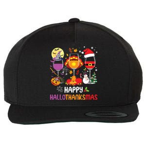 Happy Hallothanksmas Wine Glasses Halloween Thanksgiving Wool Snapback Cap