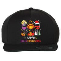 Happy Hallothanksmas Wine Glasses Halloween Thanksgiving Wool Snapback Cap