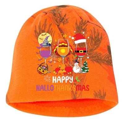 Happy Hallothanksmas Wine Glasses Halloween Thanksgiving Kati - Camo Knit Beanie