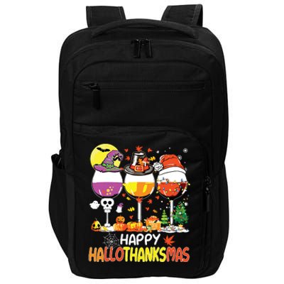 Happy Hallothanksmas Wine Glasses Witch Santa Hat Pumpkin Impact Tech Backpack