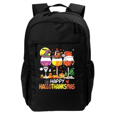 Happy Hallothanksmas Wine Glasses Witch Santa Hat Pumpkin Daily Commute Backpack