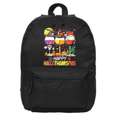 Happy Hallothanksmas Wine Glasses Witch Santa Hat Pumpkin 16 in Basic Backpack