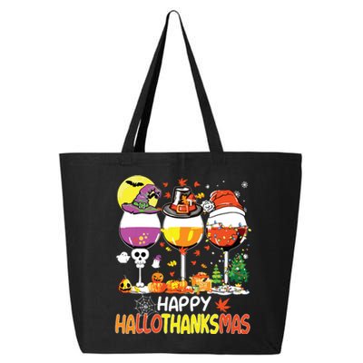 Happy Hallothanksmas Wine Glasses Witch Santa Hat Pumpkin 25L Jumbo Tote