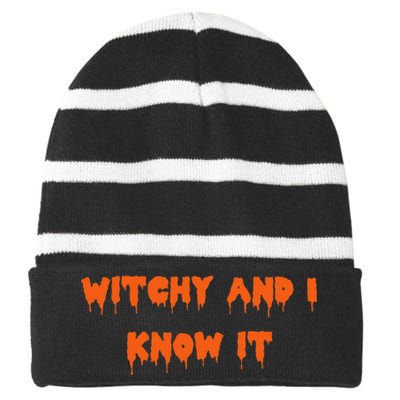 Happy Halloween Witchy And I Know It Spooky Costume Striped Beanie with Solid Band