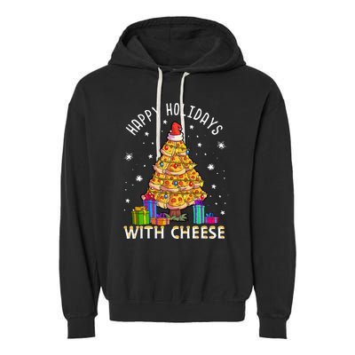 Happy Holidays With Cheese Pizza Christmas Tree Garment-Dyed Fleece Hoodie