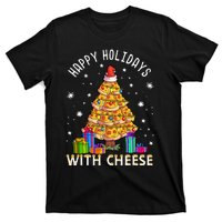 Happy Holidays With Cheese Pizza Christmas Tree T-Shirt