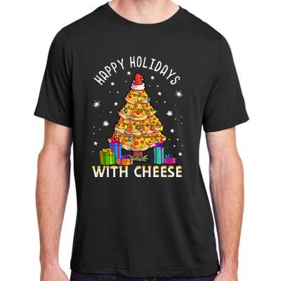 Happy Holidays With Cheese Pizza Christmas Tree Adult ChromaSoft Performance T-Shirt