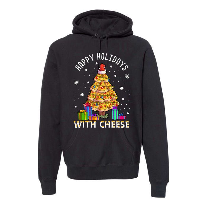 Happy Holidays With Cheese Pizza Christmas Tree Premium Hoodie