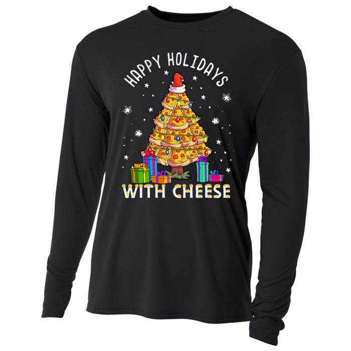 Happy Holidays With Cheese Pizza Christmas Tree Cooling Performance Long Sleeve Crew