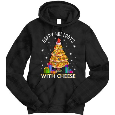 Happy Holidays With Cheese Pizza Christmas Tree Tie Dye Hoodie