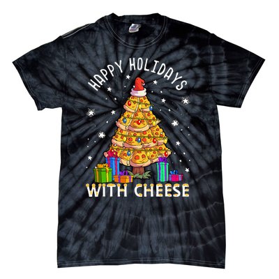 Happy Holidays With Cheese Pizza Christmas Tree Tie-Dye T-Shirt