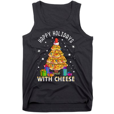 Happy Holidays With Cheese Pizza Christmas Tree Tank Top