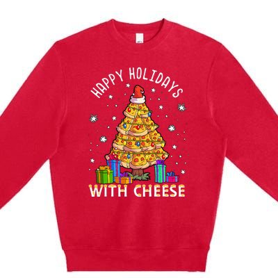 Happy Holidays With Cheese Pizza Christmas Tree Premium Crewneck Sweatshirt