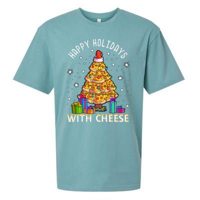 Happy Holidays With Cheese Pizza Christmas Tree Sueded Cloud Jersey T-Shirt