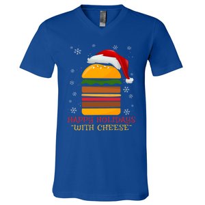 Happy Holidays With Cheese Gift Christmas Cheeseburger Gift V-Neck T-Shirt