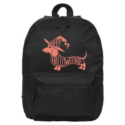 Happy Halloweenie Weiner Dog Cute Dachshund Witch Hat Vneck 16 in Basic Backpack