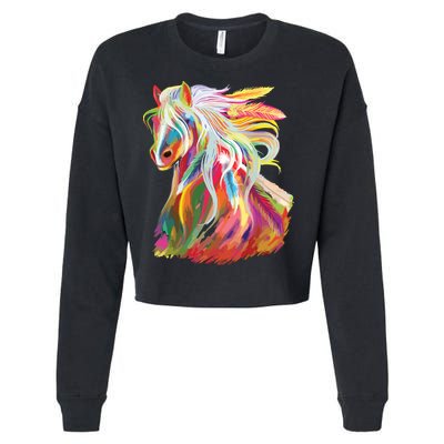 Horse Head Watercolor Equestrian Cropped Pullover Crew