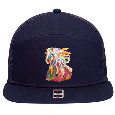 Horse Head Watercolor Equestrian 7 Panel Mesh Trucker Snapback Hat