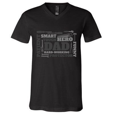 Hero Hard Working Dad Fathers Day Gift V-Neck T-Shirt