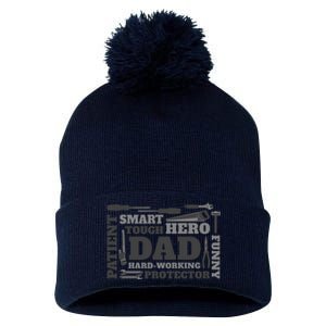 Hero Hard Working Dad Fathers Day Gift Pom Pom 12in Knit Beanie