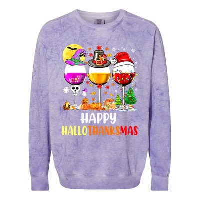 Happy Hallothanksmas Wine Glasses Wine Lover Colorblast Crewneck Sweatshirt